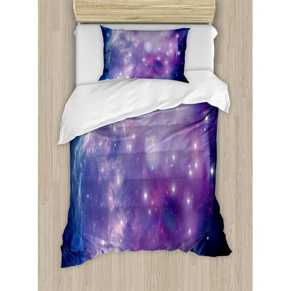 Ambesonne Constellation Duvet Cover Set, Purple Nebula, Twin, Purple Aqua Dark Blue
