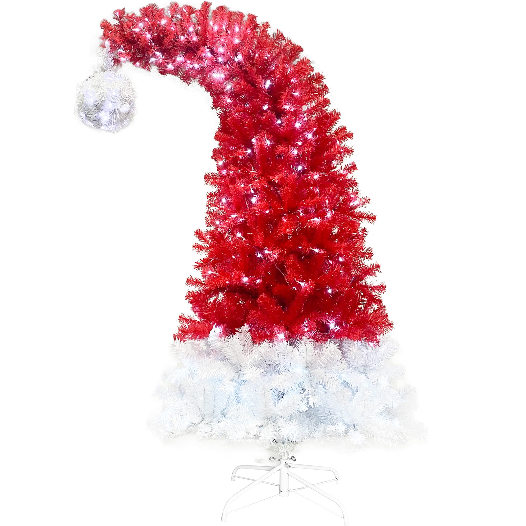 6ft-pre-lit-artificial-christmas-trees-red-hat-christmas-tree-with-bent