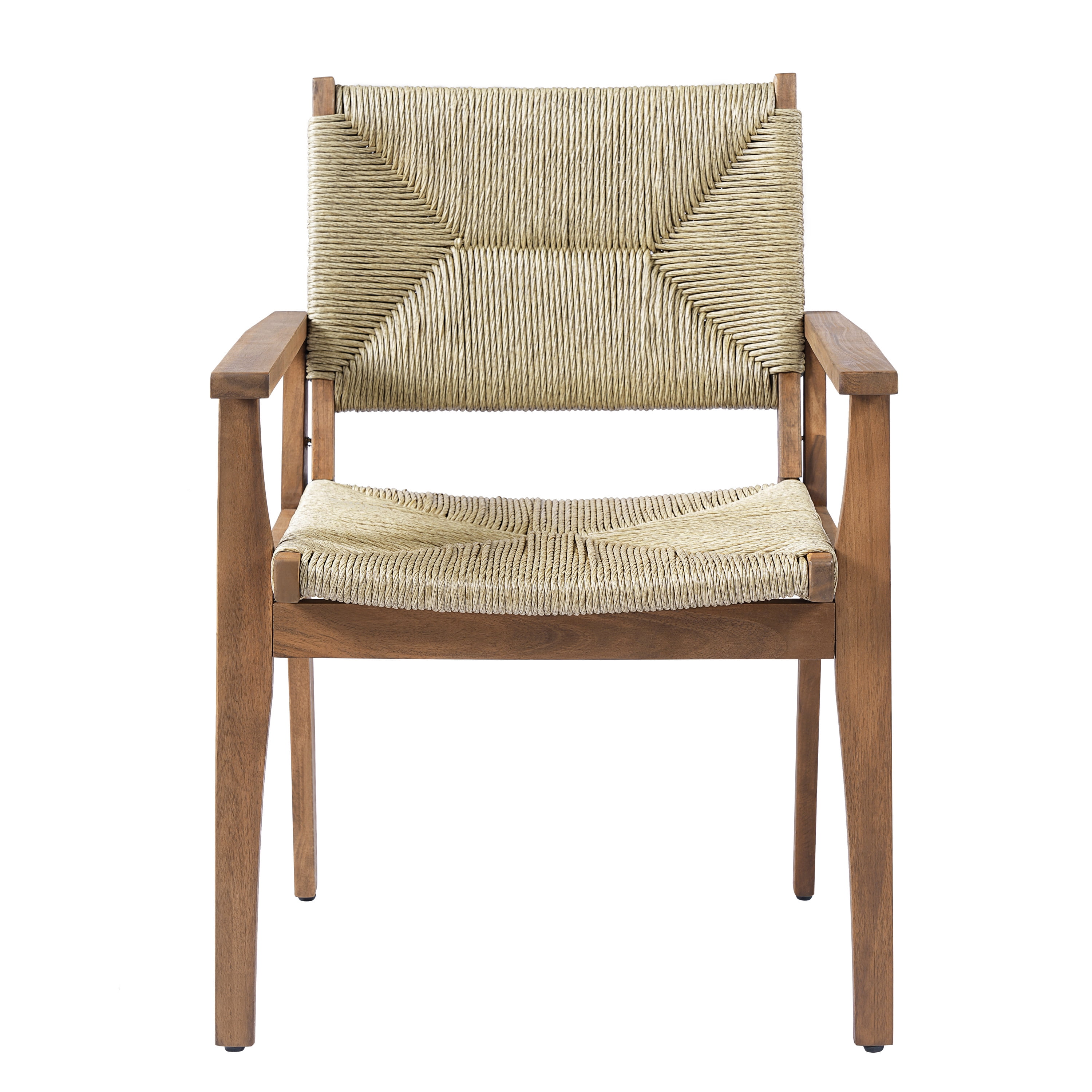 Dining Chair, Outdoor Acacia Wood Frame Handwoven Wicker Seat Chair for Patio Garden, Teak