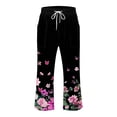 thumbnail image 2 of Lightweight Summer Trousers Women Ladies Cotton Linen Boho Trousers with Pocket Floral Printed Cropped Pants Elastic Waisted Wide Leg Trousers Vintage Ethnic Trousers Hippie Palazzo Pants, 2 of 4
