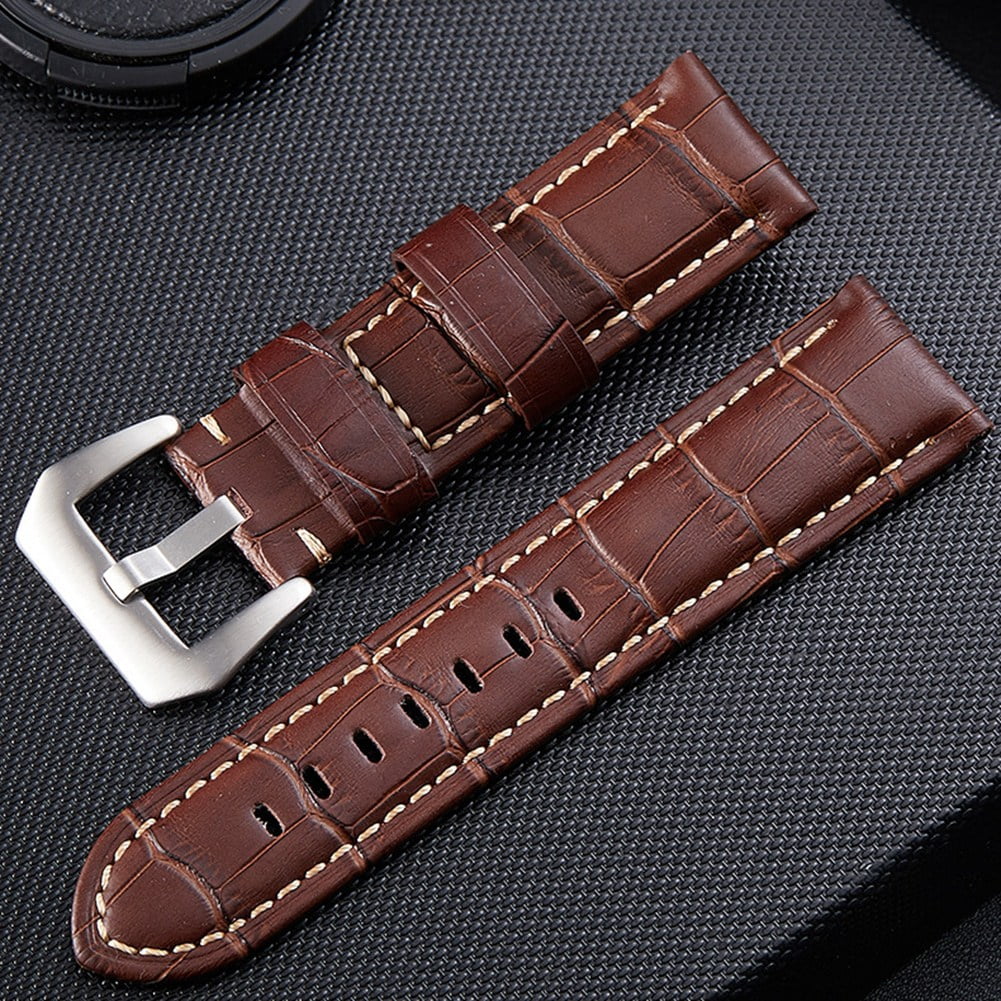 22mm Genuine Leather Watch Strap Pin Buckle Wristwatch Band Brown Strap Silver Buckle Walmart