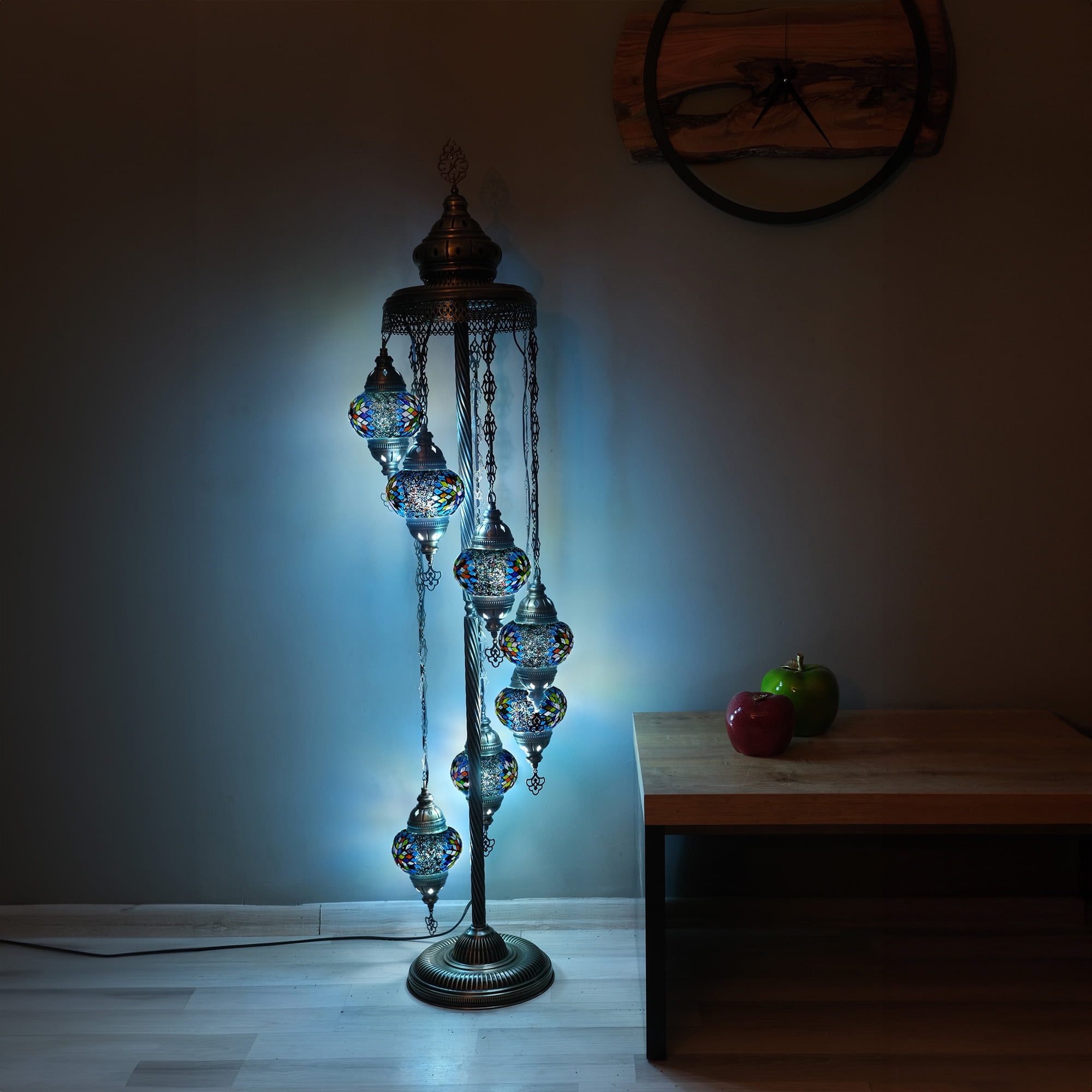 Asylove Turkish Floor Lamp, Mosaic Turkish Lamp, 7 GlobeFloor Lighting Standing Decorative Home Modern Designs Offer Handmade Glass 5 inch Globe - Total Dimensions 18 x 18 x 60 inch