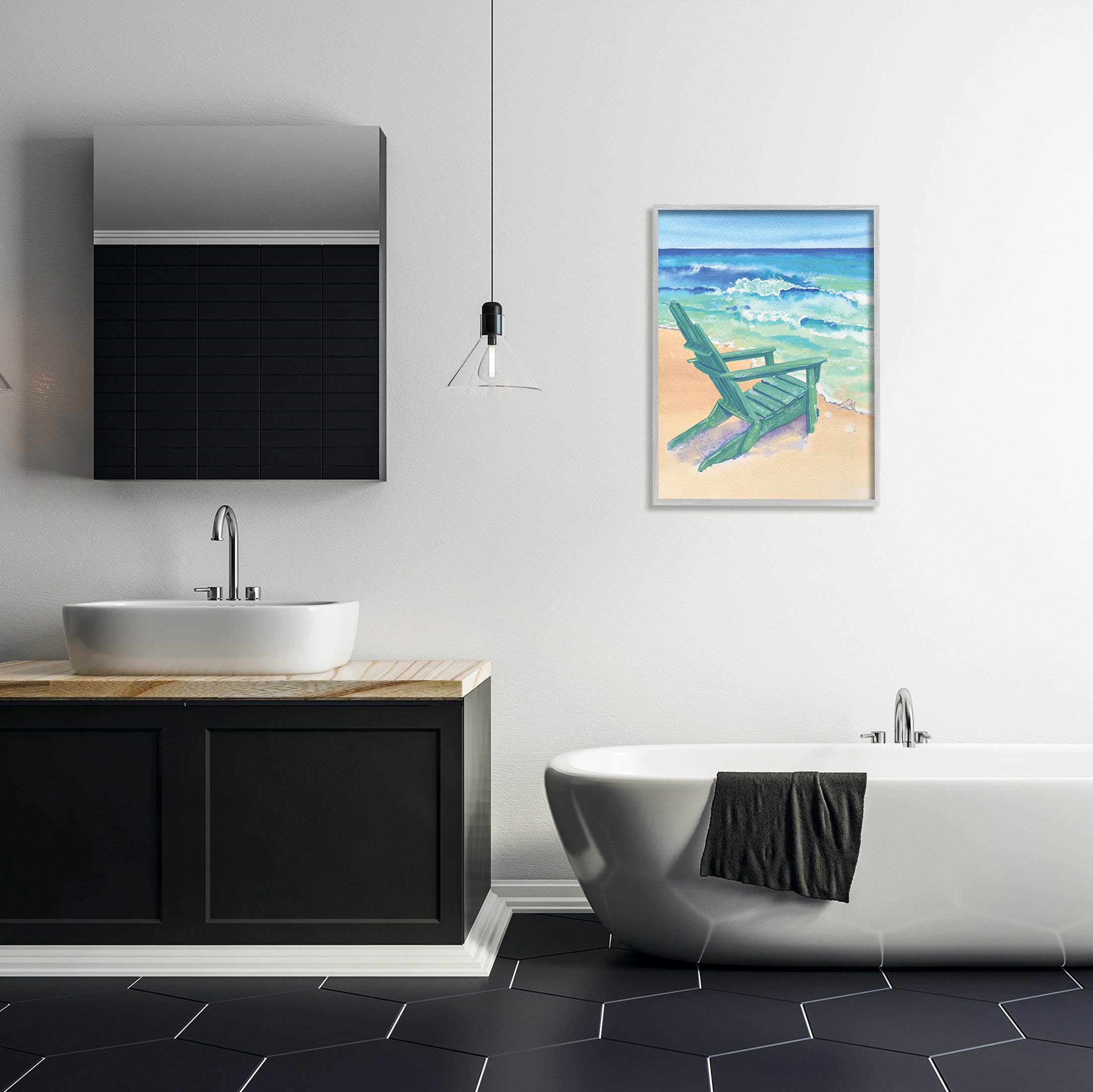 Stupell Industries Rolling Beach Waves Chair Painting Gray Framed Art Print Wall Art, Design by Erica Christopher