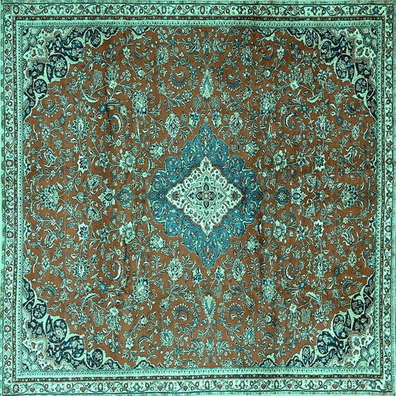 Ahgly Company Machine Washable Indoor Square Persian Turquoise Blue Traditional Area Rugs, 4' Square