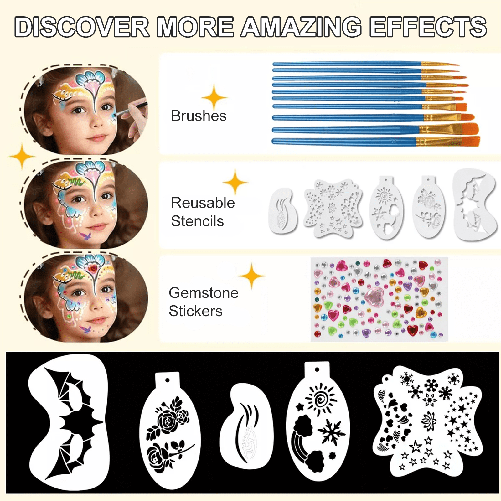 Face Body Paint Kit – 26 Colors Water-Based & Oil-Based Non-Toxic Makeup Palette with Brushes & Stencils,Safe for Kids & Adults,Halloween,Cosplay,SFX,Party & Stage Makeup