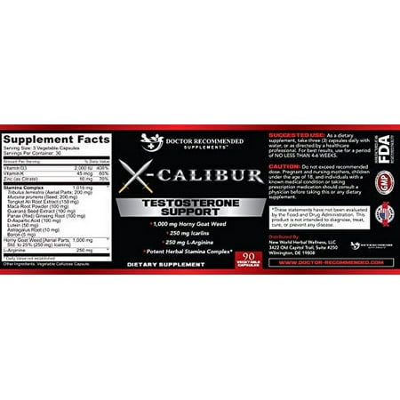 Doctor Recommended X-Calibur - Male Support Testosterone Booster Capsules, 90 Ct