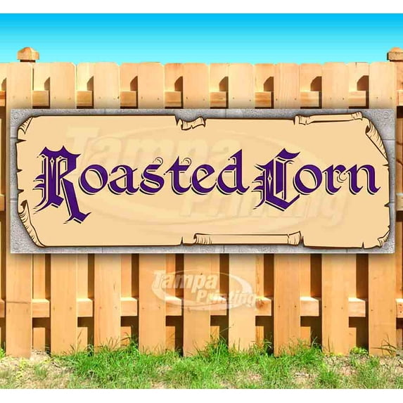 Roasted Corn Purple Text 13 oz Vinyl Banner With Metal Grommets