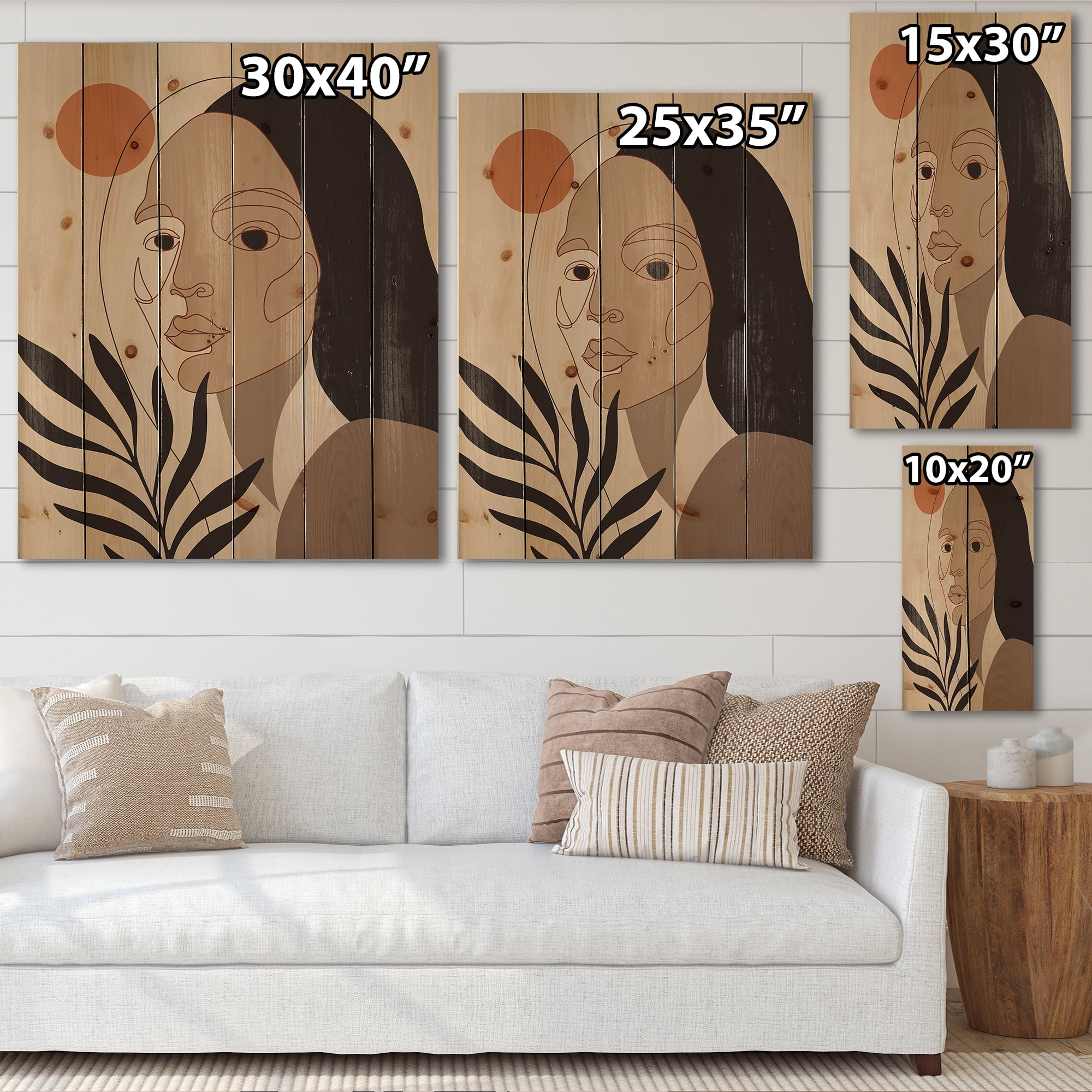 Designart 'Retro Minimal Portrait of Young Girl' Modern Print on Natural Pine Wood