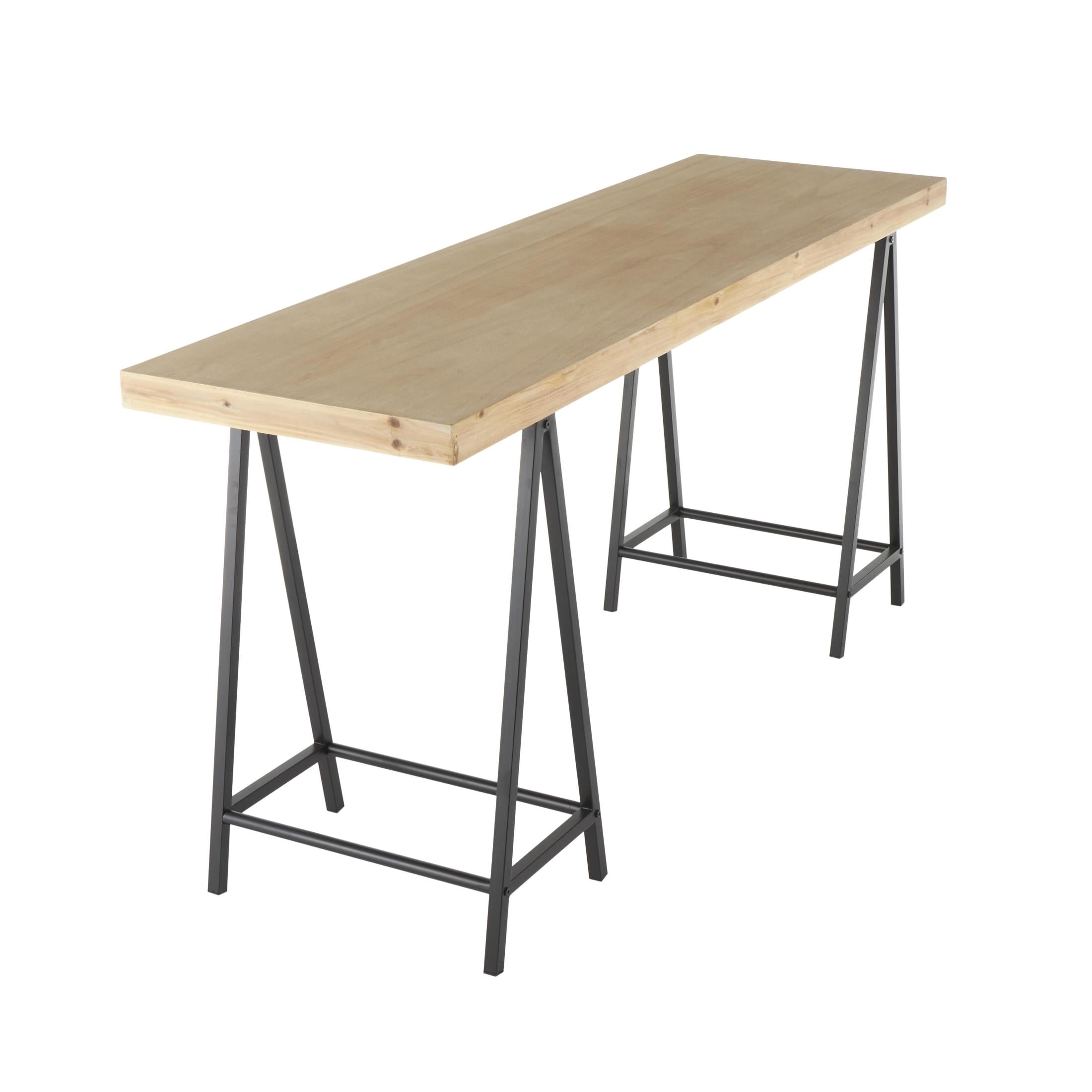 DecMode 63" x 28" Brown Wooden Rectangular Console Table with Black Metal Supports, 1-Piece