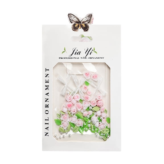 Rose Flower Nails Art Charms Round Pearls 3D Flower Charms Nails Supplies Manicure Accessories Nails Decoration