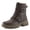 BROWN, variant on MAHANDA Women’s Ankle Boot – Faux Leather Lug Sole Bootie with Knit Sweater Collar & Buckle Detail