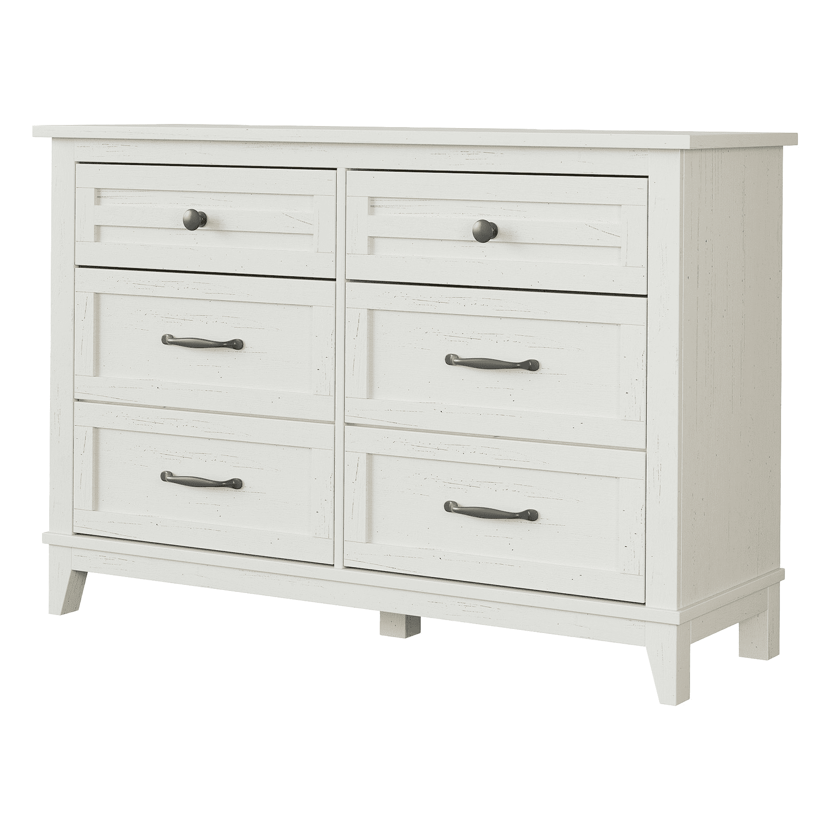 Modern 6 Drawers Dresser for Bedroom, 47" Wide Wooden Storage Chest with Antique Handles, Modern Farmhouse Dresser TV Stand with Wood Legs for Closet, Living Room, Hallway