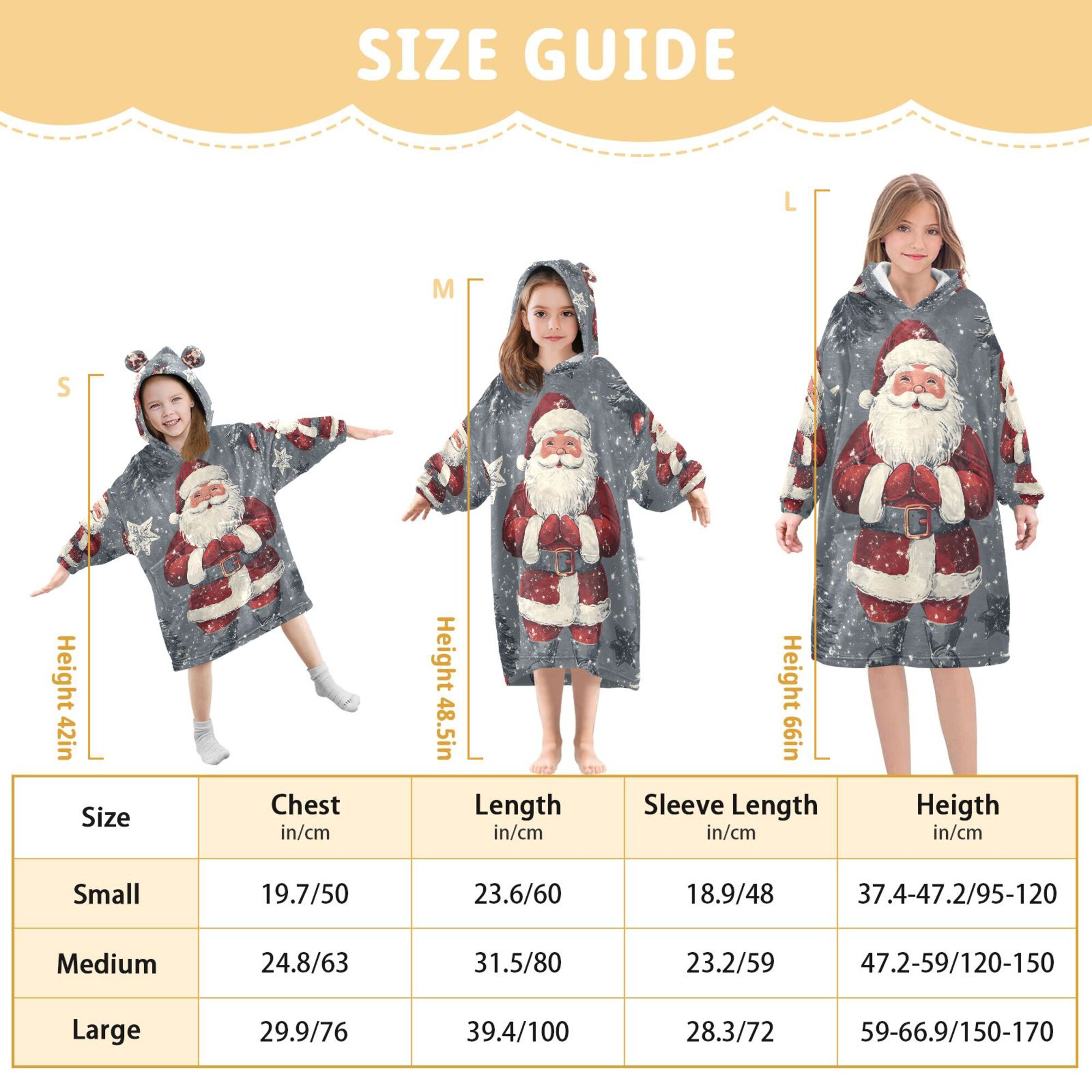 FORMRS Wearable Blanket Hoodie with Sleeves for Kids Cozy Flannel Sweatshirt, Christmas Santa