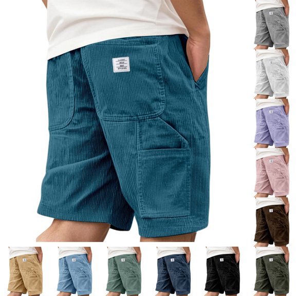Men’s Corduroy Shorts Retro Multi Pocket Embroidered Logo Casual Bottoms