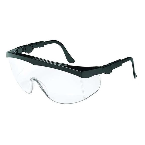 Safety Glasses, Spirit, Anti-Scratch, Adjustable Temples, Side Protection, Black Frame, Clear Lens