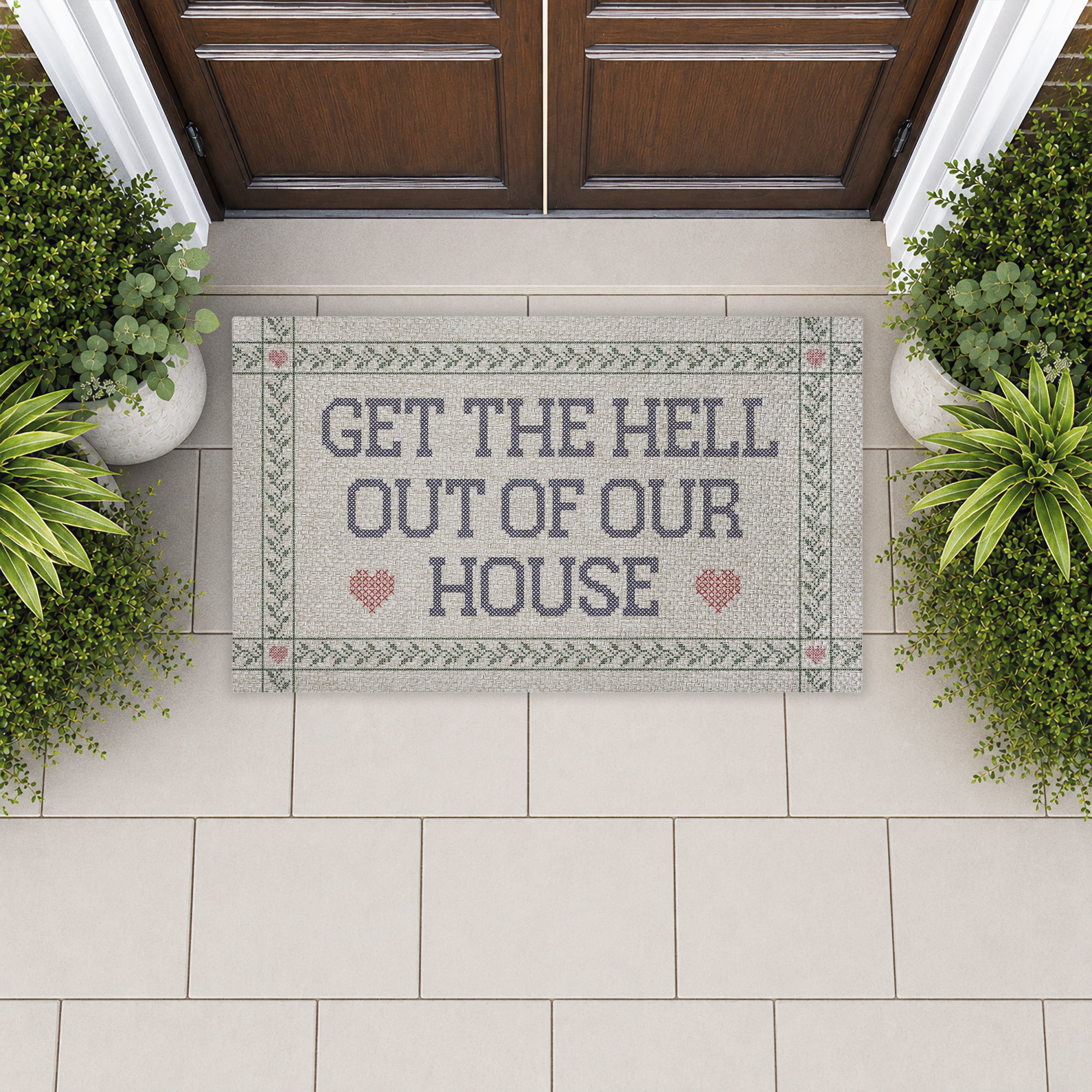 Stupell Industries Get Out Of Our House Printed Outdoor Imitation Sisal Floor Mat, design by Lil' Rue