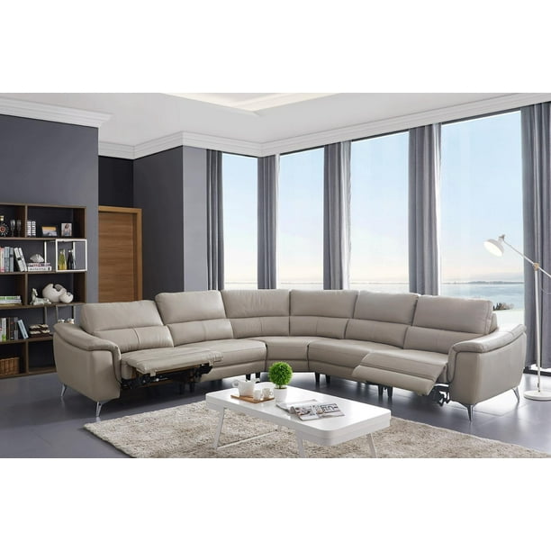 Light Grey Top Grain Leather Electric, Light Grey Leather Sectional With Chaise