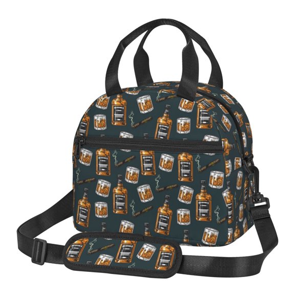KLL Cigar Print Lunch Bag Insulated Lunch Box Cooler Cooling Tote for Adult Men Women with Adjustable Shoulder Strap for Office Picnic Hiking Beach