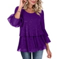 thumbnail image 4 of Dianli Gifts Party Top Women's Sparkly Ruffle 3/4-Sleeve Evening Blouse Flowy Chiffon-Layered V-Neck Wrap Bodice Pleated Ruffle Hem Elastic Cuffs Dressy Sequin-Accent Formal Occasion, 4 of 9