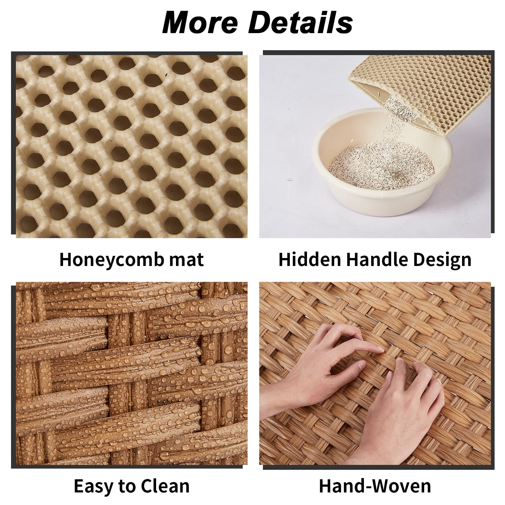 Handwoven Rattan Cat Litter Box Cabinet – Large Hidden Enclosure with Removable Mat and Fence – Stylish Boho Furniture, Easy to Clean, Covered Litterbox for Indoor Cats – Natural Color