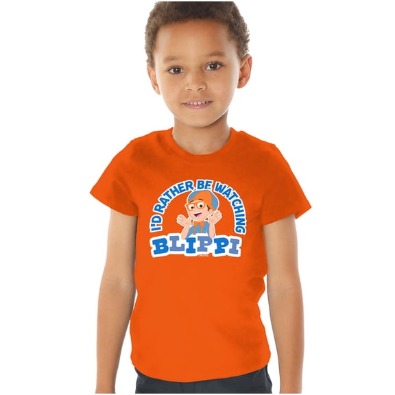Blippi I'd Rather Be Watching Kids T Shirt (4) for Toddler Boys and Girls, Orange