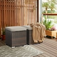 thumbnail image 2 of Patiojoy 2 Pieces Patio Ottoman Multipurpose Outdoor Wicker Footstool Storage Box Side Table w/ Solid Metal Frame Additional Seating w/ Removable Cushions Beige, 2 of 7