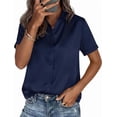 thumbnail image 5 of PRETTYGARDEN Womens Summer Button Down Shirts Short Sleeve Work Tops Dressy Satin Blouses Spring Business Casual Outfits, 5 of 8