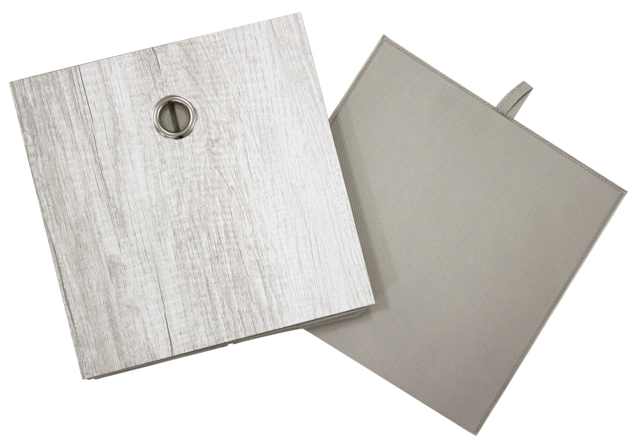 (2 pack) Mainstays Collapsible Fabric Cube Storage Bin, Grey Wood Grain