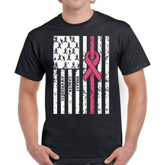 Cancer Tshirt for Men - Breast Cancer Awareness Month October USA Flag Ribbon Tee