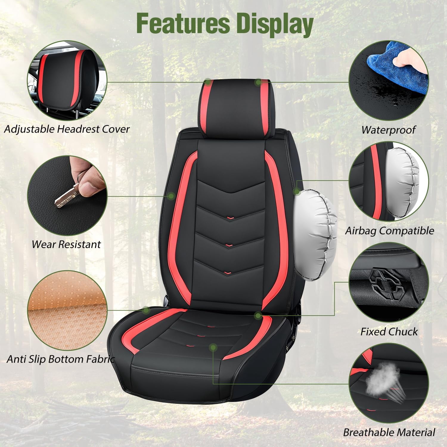 Car Seat Covers For Chevy Silverado 1500 2007-2025 - 5 Seats, Waterproof Breathable Leather, Coffee Color, Easy Install