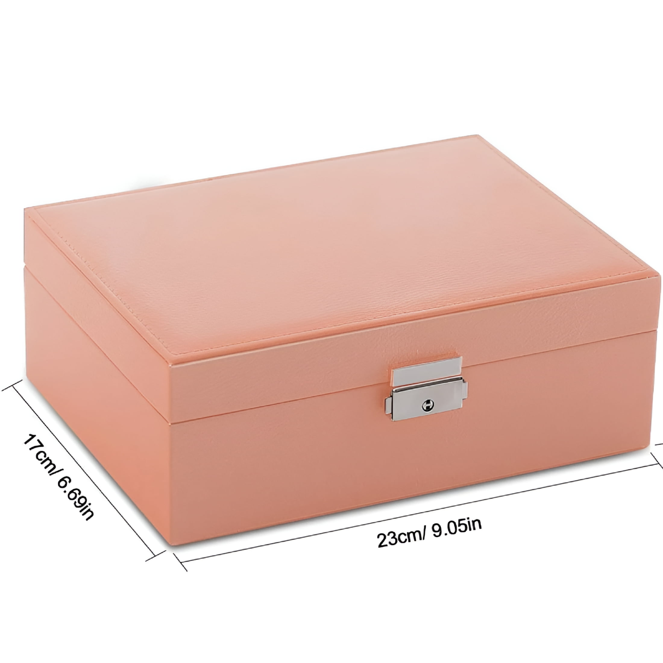 DESIGNICE Jewelry Organizer Box, Elegant Durable Pu Leather, Wooden Frame Construction, Anti-Tarnish Beaded Flannel, for Women, Pink (2 Layers)