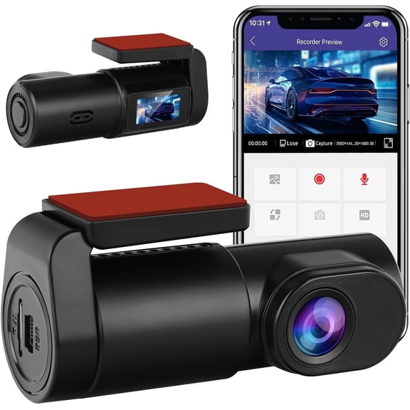 Dash Cam Front, Mini WiFi Dash Cam for Cars, 1080P HD Dash Camera for Cars with 32GB Card, 170 Wide-Angle Super Night Vision, Loop Recording, App Control, Parking Monitor, Intelligent Voice