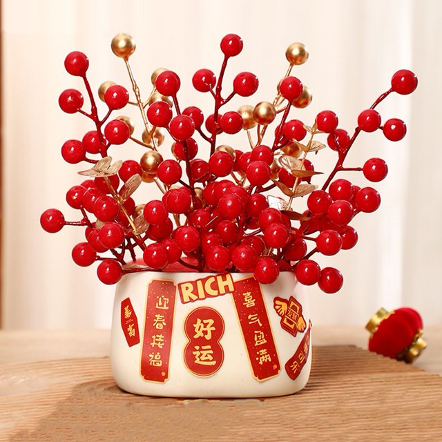 New Year Decoration Desk Flower Red Berry For Wedding Spring Festival Home Decor