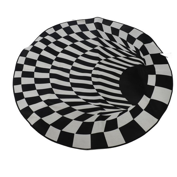 For 3D Space Round Carpet, Checkered Swirl Optical Illusions Non Slip Area Rug Anti-Slip Floor Mat Non-Woven Black White Doormat, for Living Dinning Room Bedroom Kitchen