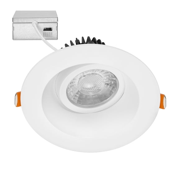 Maxxima 4 in. Adjustable Recessed Anti-Glare LED Gimbal Downlight, Canless IC Rated, 1100 Lumens, 5 CCT 2700K-5000K, 360° Rotation