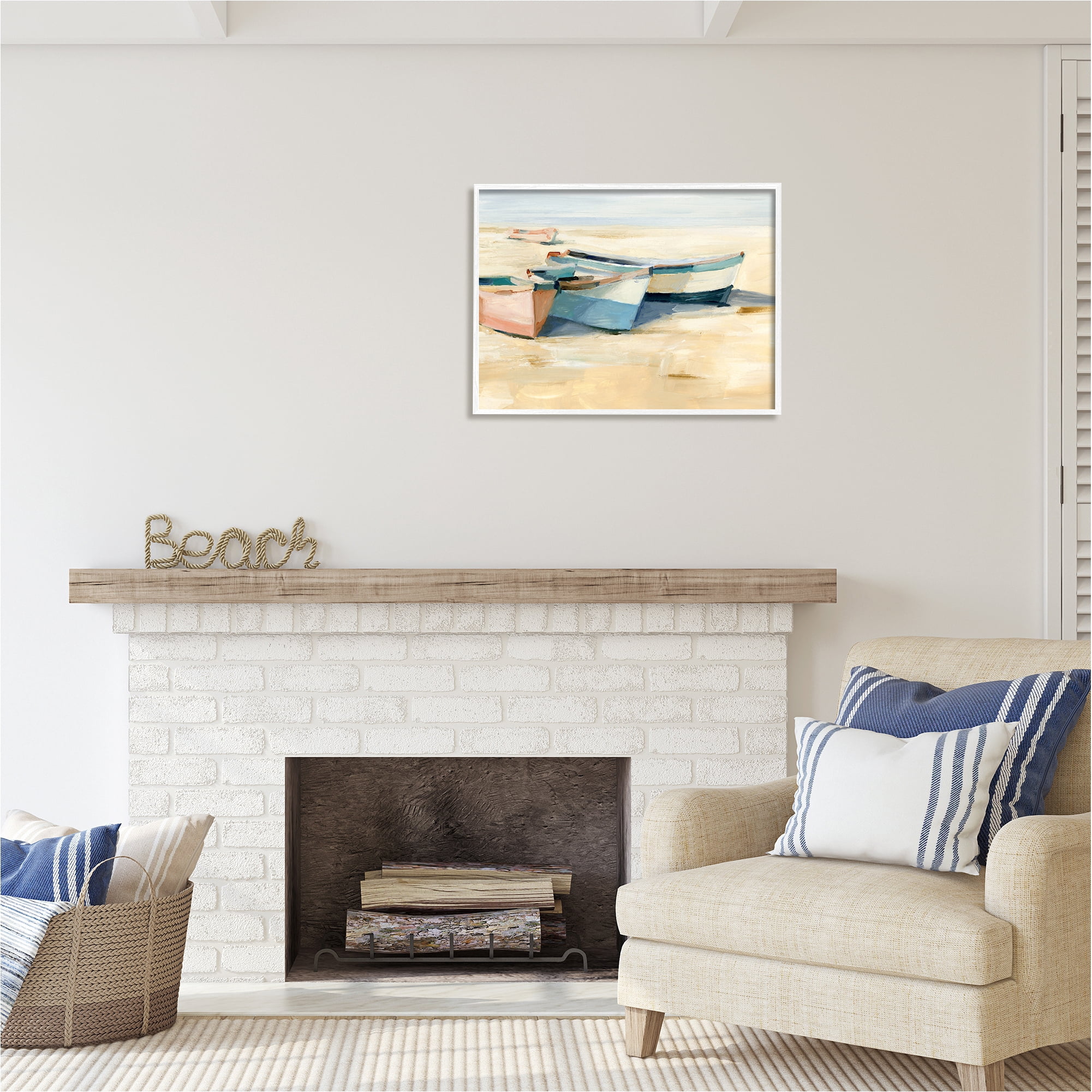 Stupell Industries Docked Boats Painting Transportation Painting White Framed Art Print Wall Art, 30 x 24