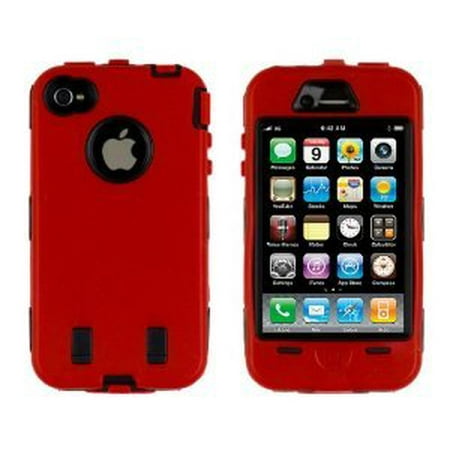Importer520 Hybrid Body Armor Silicone + Hard Case Cover for Apple iPhone 4, 4S (AT&T, Verizon, Sprint) Red &