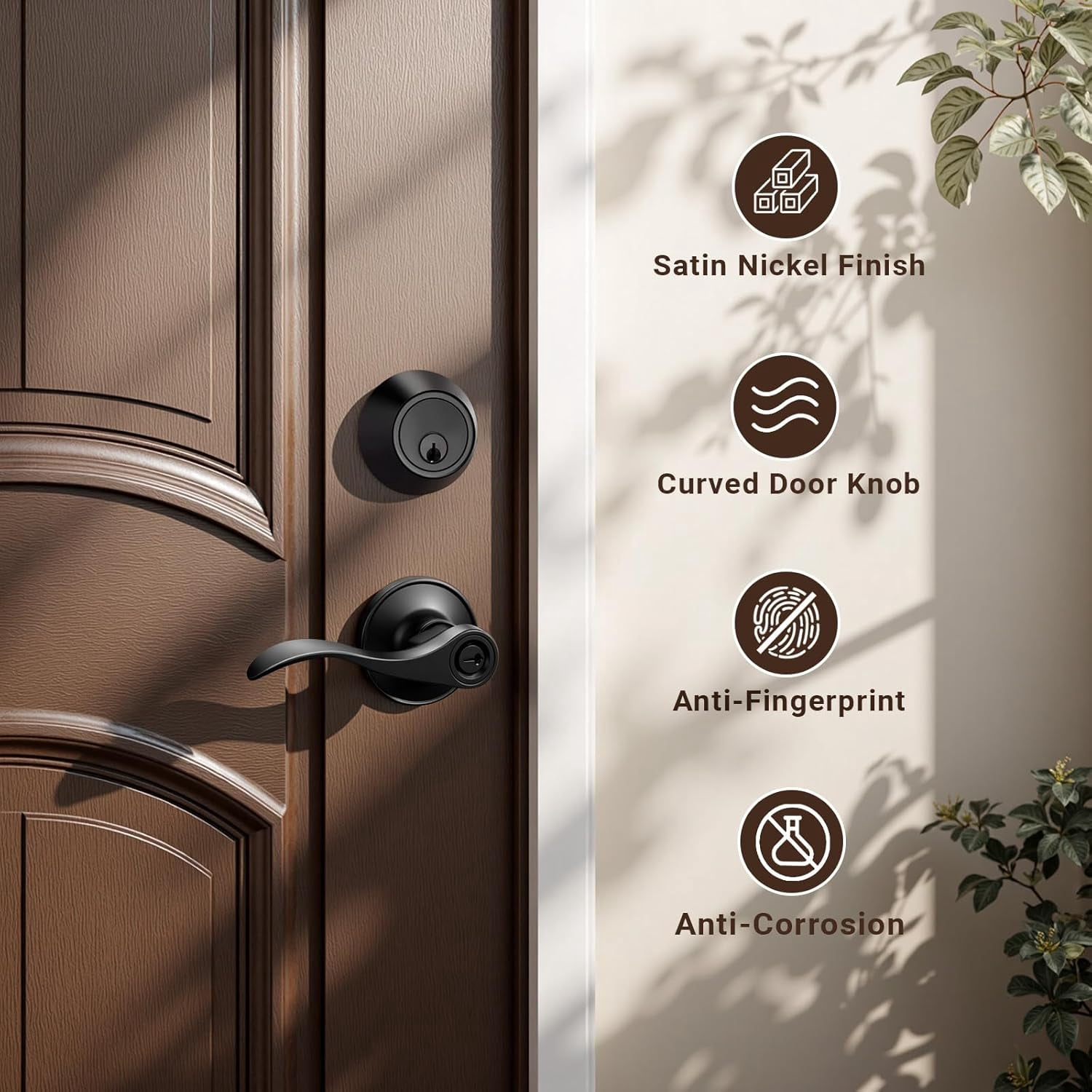 2 Sets of Front Exterior Door Knob Set with Single Cylinder Deadbolts in Matte Blac Finish, All Keyed Same Combo Pack, Wave Style Entry Door Lever Locks with Combinations