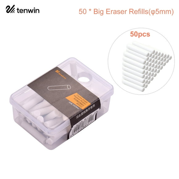 tenwin Portable Electric Eraser Refills 50pcs Dia. 5mm Big Eraser Refills Replaceable Rubbers Stationery Supplies for School Students Artists Drawing Painting Sketching Use