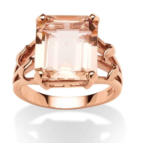 7.25 carat T.W. Emerald-Cut Simulated Morganite Ring in Rose Gold-Plated Silver