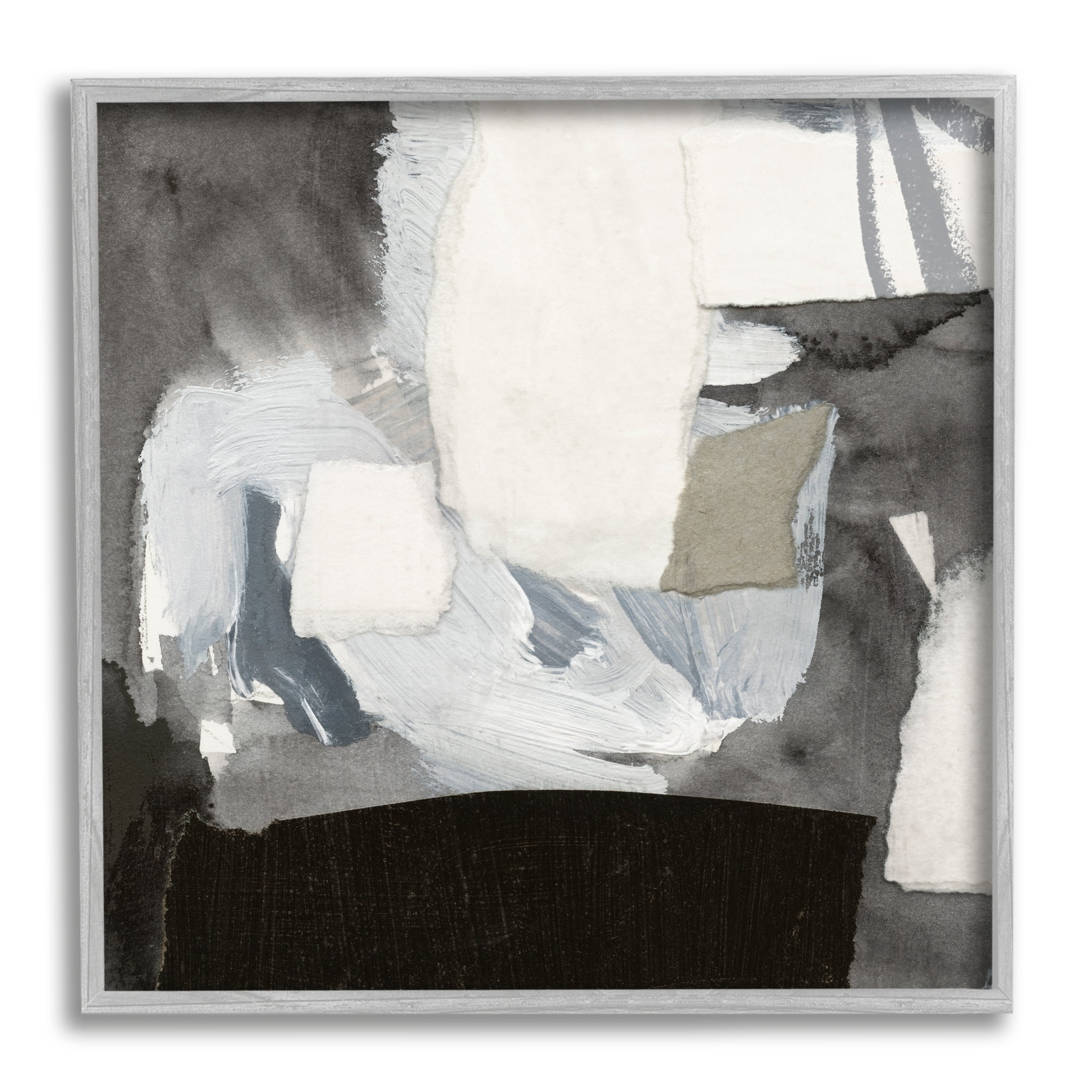 Stupell Industries Blocked Abstract Shapes Geometric Paint Strokes Collage Painting Gray Framed Art Print Wall Art, Design by Victoria Barnes