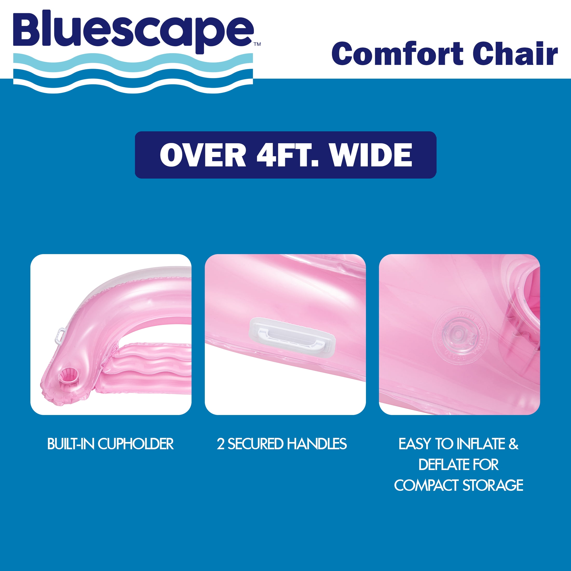 Bluescape Inflatable Comfort Chair Lounge Pool Float, Pink, Age 14 & up, Unisex