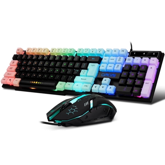 CHONCHOW Wired Light Up Keyboard Mouse Combo,Full Size RGB Gaming LED Keyboard for PS4 PS5 Xbox One Computer PC Gamer Office |