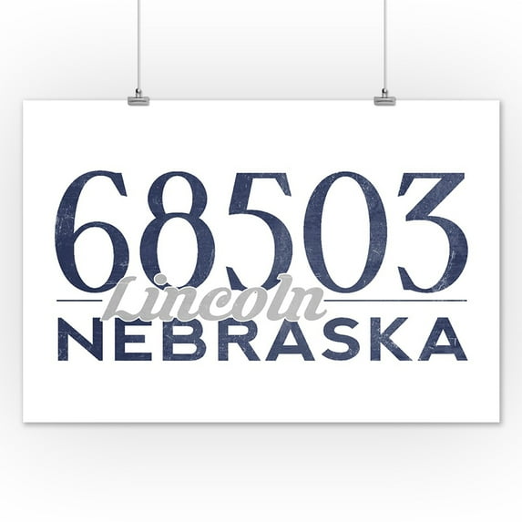 Lincoln, Nebraska - 68503 Zip Code (Blue) - Lantern Press Artwork (12x18 Art Print, Wall Decor Travel Poster)