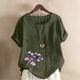 thumbnail image 1 of TaTaai Casual Printed Button Blouse, Women's Short Sleeve Linen Feel T-Shirt, Comfortable Top for All Seasons Gift, 1 of 4