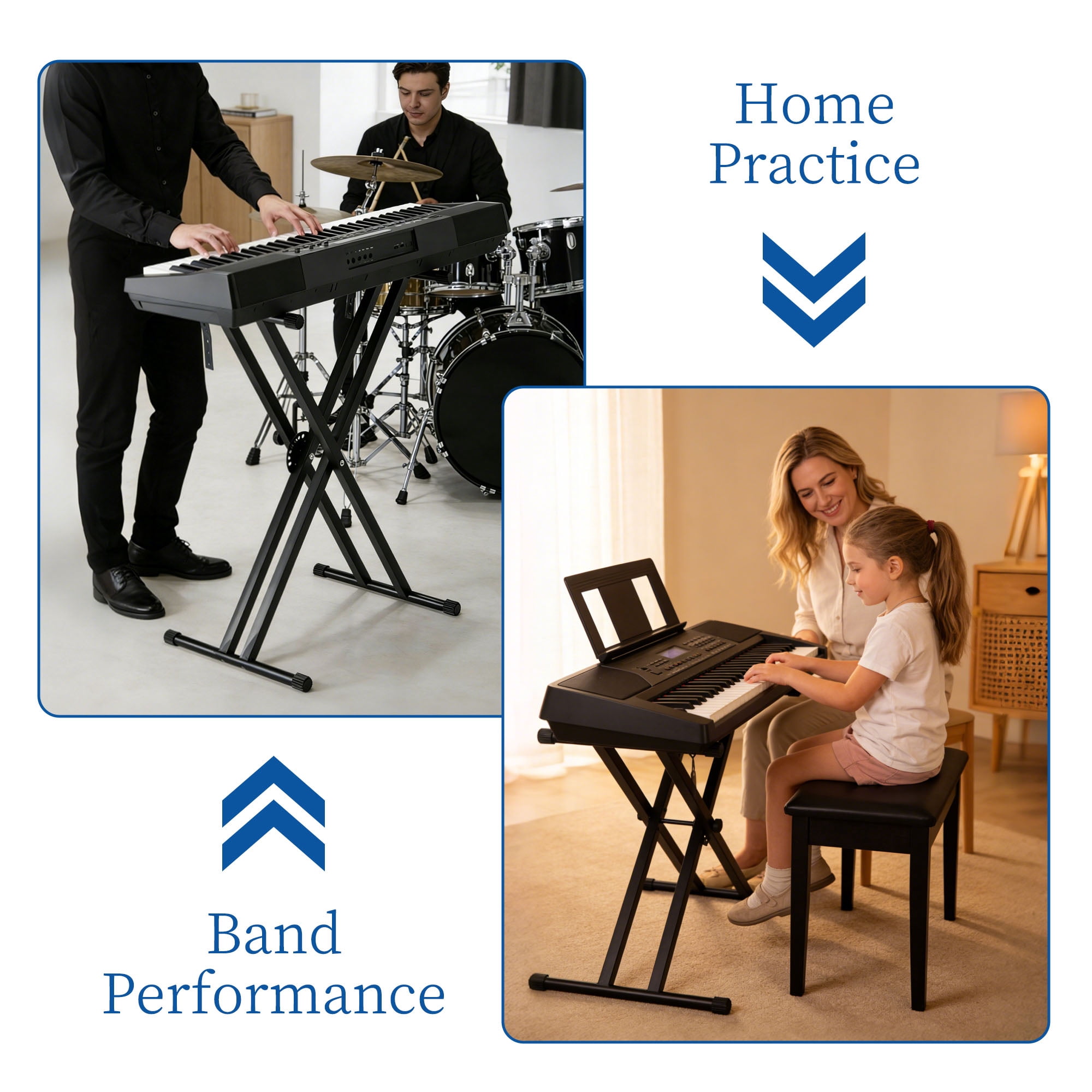 Olakula Heavy-Duty Dual X Keyboard Stand - 7-Step Height, for 57/61/88 Key Piano, DJ, Stage & Studio Use