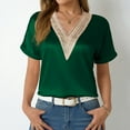 thumbnail image 2 of Women's V Neck Lace Trim Short Sleeve T Shirt Casual Vacation Top Blouse For Spring Summer With Elegant Lace Detail, 2 of 2