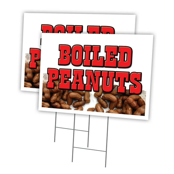 BOILED PEANUTS 2 Pack Of 12" x 16" Yard Sign & Stake | Advertise Your Business | Stake Included Image On Front Only | Made in The USA