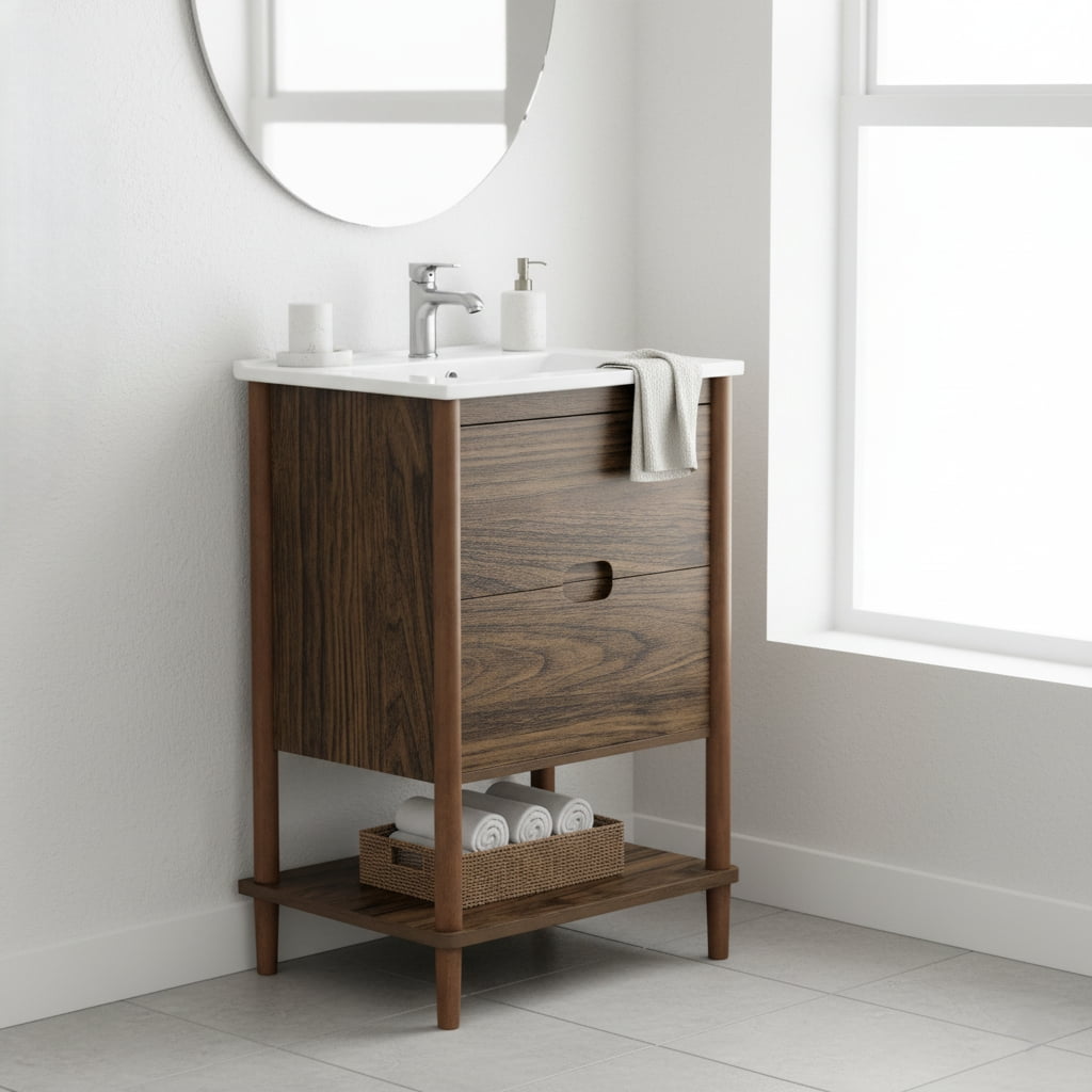 Teamson Home Ellery 24" Single Bathroom Vanity Integrated Square Sink and Two Drawers, Walnut