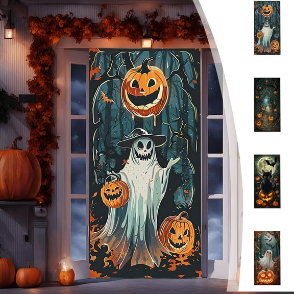 Halloween Door Cover, Haunted Festival Party Tapestry, Hanging Cloth Entrance Decoration for Halloween or Themed Event